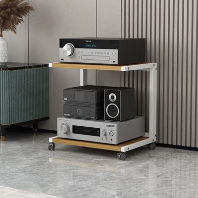 SOBS Home Amplifier Rack Furniture Audio Stand DVD CD Players Rack Office Projector Shelf with Universal Pulley Removable Storage Rack, Wood Board + Metal Steel Frame (Color : B, Size : 55CM)