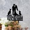 Mr And Mrs Wedding Cake Topper Couple Married Bride Cake Toppers Bride And Groom Silhouette Rustic Wedding Cake Topper With Dog Doberman And Poodle Black Acrylic Custom Cake Topper view 2