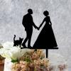 Bride And Groom Silhouette Cake Toppers With Golden Retriever Dog Silhouette Black Acrylic Custom Cake Topper Bride And Groom Personalized Cake Toppers Mr & Mrs Wedding Cake Toppers view 2
