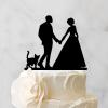 Bride And Groom Silhouette Cake Toppers With Golden Retriever Dog Silhouette Black Acrylic Custom Cake Topper Bride And Groom Personalized Cake Toppers Mr & Mrs Wedding Cake Toppers view 3