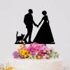 Bride And Groom Silhouette Cake Toppers With Golden Retriever Dog Silhouette Black Acrylic Custom Cake Topper Bride And Groom Personalized Cake Toppers Mr & Mrs Wedding Cake Toppers view 4