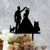 Bride And Groom Silhouette Cake Topper For Wedding With Dog Black Acrylic Custom Cake Topper With Pug Dog And Rottweiler Mr & Mrs Personalised Wedding Cake Topper Bride And Groom Cake Toppers view 2