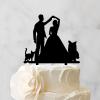Bride And Groom Silhouette Cake Topper For Wedding With Dog Black Acrylic Custom Cake Topper With Pug Dog And Rottweiler Mr & Mrs Personalised Wedding Cake Topper Bride And Groom Cake Toppers view 3