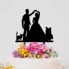 Bride And Groom Silhouette Cake Topper For Wedding With Dog Black Acrylic Custom Cake Topper With Pug Dog And Rottweiler Mr & Mrs Personalised Wedding Cake Topper Bride And Groom Cake Toppers view 4