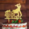 Bride And Groom Silhouette Wedding Cake Topper With Dog Gold Acrylic Custom Cake Topper With Pug Dog And Sphynx Cat Bride And Groom Cake Topper For Wedding Mr & Mrs Wedding Cake Topper view 3