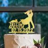 Bride And Groom Silhouette Wedding Cake Topper With Dog Gold Acrylic Custom Cake Topper With Pug Dog And Sphynx Cat Bride And Groom Cake Topper For Wedding Mr & Mrs Wedding Cake Topper view 4