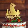 Mr And Mrs Cake Topper For Wedding Engagement Married Cake Topper Bride And Groom Silhouette Rustic Wedding Cake Topper With Labrador Retriever Dog Silhouette Gold Acrylic Custom Cake Topper view 3