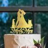 Mr And Mrs Cake Topper For Wedding Engagement Married Cake Topper Bride And Groom Silhouette Rustic Wedding Cake Topper With Labrador Retriever Dog Silhouette Gold Acrylic Custom Cake Topper view 4
