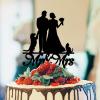 Bride And Groom Silhouette Rustic Cake Topper For Wedding With Dog Black Acrylic Custom Cake Topper With Jack Russell Terrier And Poodle Dog Engagement Cake Toppers Mr & Mrs Wedding Cake Toppers