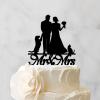 Bride And Groom Silhouette Rustic Cake Topper For Wedding With Dog Black Acrylic Custom Cake Topper With Jack Russell Terrier And Poodle Dog Engagement Cake Toppers Mr & Mrs Wedding Cake Toppers view 3