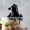 Bride And Groom Silhouette Wedding Cake Topper With Yorkshire Terrier Dog Silhouette Anniversary Cake Toppers Bride And Groom Cake Topper For Wedding Black Acrylic Custom Cake Topper view 2