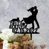 Bride And Groom Silhouette Cake Toppers For Wedding With Dog Black Acrylic Custom Cake Topper With Rottweiler Dog Silhouette Personalized Mr & Mrs Cake Topper Engagement Wedding Cake Toppers view 2