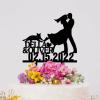 Bride And Groom Silhouette Cake Toppers For Wedding With Dog Black Acrylic Custom Cake Topper With Rottweiler Dog Silhouette Personalized Mr & Mrs Cake Topper Engagement Wedding Cake Toppers view 4