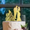 Mr And Mrs Cake Topper For Wedding Bride And Groom Married Cake Toppers Bride And Groom Silhouette Wedding Cake Toppers With Sphynx Cat And Yorkshire Terrier Gold Acrylic Custom Cake Topper view 4