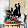 Bride And Groom Silhouette Wedding Cake Toppers With Dog Black Acrylic Custom Cake Topper With Pug Dog And Yorkshire Terrier Bride And Groom Personalized Cake Toppers Mr & Mrs Wedding Cake Toppers