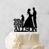 Bride And Groom Silhouette Wedding Cake Toppers With Dog Black Acrylic Custom Cake Topper With Pug Dog And Yorkshire Terrier Bride And Groom Personalized Cake Toppers Mr & Mrs Wedding Cake Toppers view 3