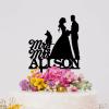 Bride And Groom Silhouette Wedding Cake Toppers With Dog Black Acrylic Custom Cake Topper With Pug Dog And Yorkshire Terrier Bride And Groom Personalized Cake Toppers Mr & Mrs Wedding Cake Toppers view 4