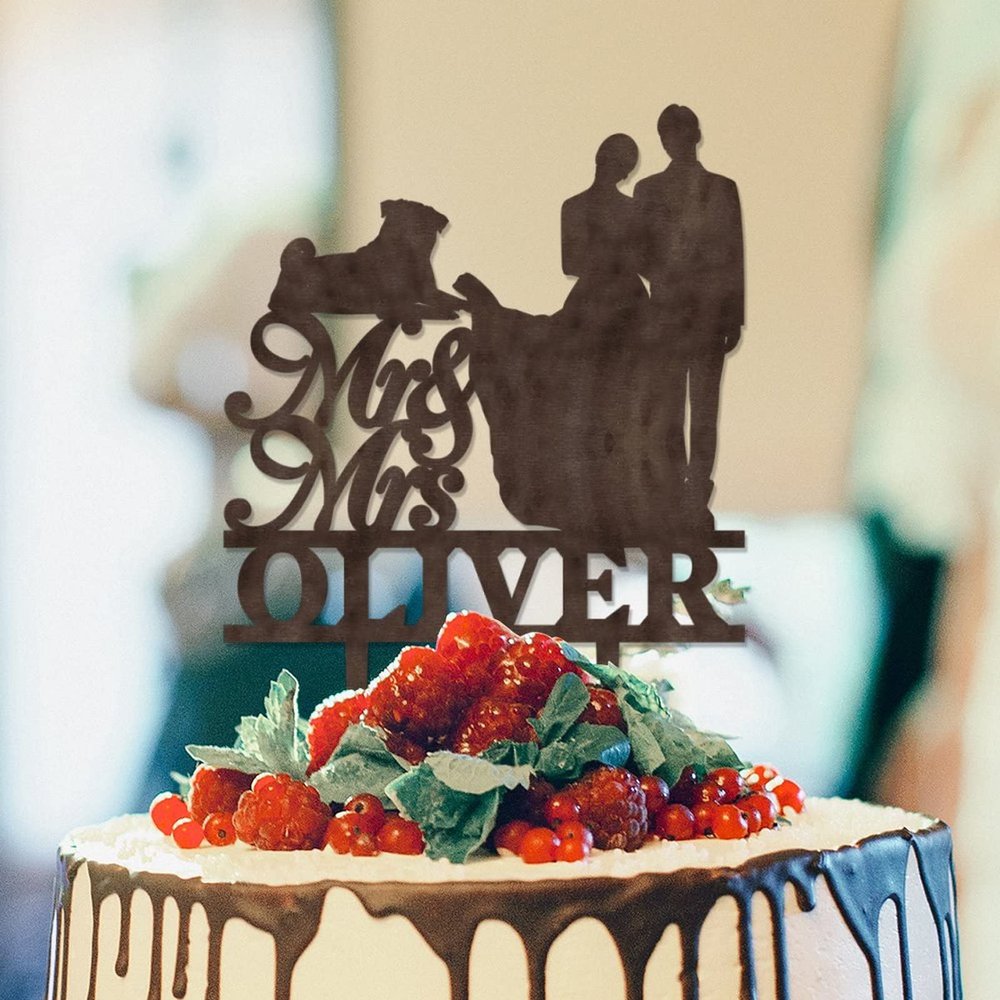 Bride And Groom Silhouette Rustic Cake Topper For Wedding With Siberian Husky Dog Silhouette Anniversary Cake Toppers Mr & Mrs Wedding Cake Topper Married Cake Topper Wood Brown Custom Cake Topper