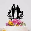 Bride And Groom Silhouette Rustic Wedding Cake Topper With Dog Doberman And Poodle Mr And Mrs Cake Topper For Wedding Bride And Groom Married Cake Toppers Black Acrylic Custom Cake Topper view 4