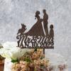 Bride And Groom Silhouette Cake Topper For Wedding With Jack Russell Terrier And Corgi Dog Mr And Mrs Cake Topper For Wedding Couple Married Cake Topper Wood Brown Custom Cake Topper view 2