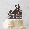 Bride And Groom Silhouette Cake Topper For Wedding With Jack Russell Terrier And Corgi Dog Mr And Mrs Cake Topper For Wedding Couple Married Cake Topper Wood Brown Custom Cake Topper view 3