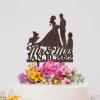 Bride And Groom Silhouette Cake Topper For Wedding With Jack Russell Terrier And Corgi Dog Mr And Mrs Cake Topper For Wedding Couple Married Cake Topper Wood Brown Custom Cake Topper view 4