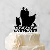 Mr And Mrs Cake Topper For Wedding Bride And Groom Cake Topper Bride And Groom Silhouette Rustic Cake Topper With Shih Tzu Dog Silhouette Black Acrylic Custom Cake Topper view 3