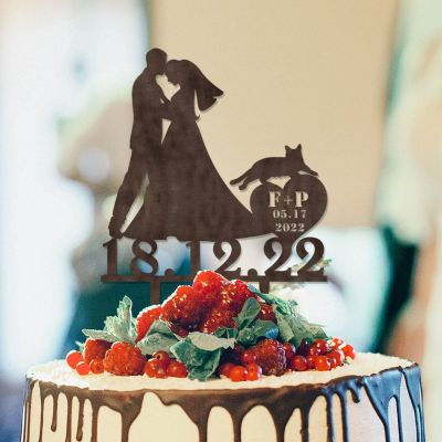 Mr And Mrs Cake Topper For Wedding Couple Married Cake Topper Bride And Groom Silhouette Cake Toppers With Rottweiler And Border Collie Wood Brown Custom Cake Topper For Wedding Anniversary