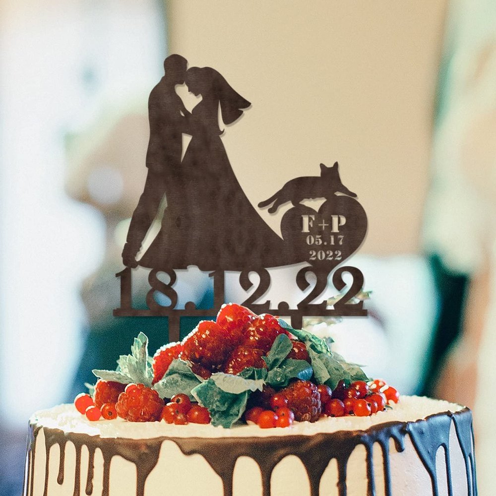 Mr And Mrs Cake Topper For Wedding Couple Married Cake Topper Bride And Groom Silhouette Cake Toppers With Rottweiler And Border Collie Wood Brown Custom Cake Topper For Wedding Anniversary