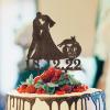 Mr And Mrs Cake Topper For Wedding Couple Married Cake Topper Bride And Groom Silhouette Cake Toppers With Rottweiler And Border Collie Wood Brown Custom Cake Topper For Wedding Anniversary view 1