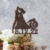 Mr And Mrs Cake Topper For Wedding Couple Married Cake Topper Bride And Groom Silhouette Cake Toppers With Rottweiler And Border Collie Wood Brown Custom Cake Topper For Wedding Anniversary view 2