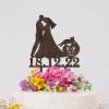Mr And Mrs Cake Topper For Wedding Couple Married Cake Topper Bride And Groom Silhouette Cake Toppers With Rottweiler And Border Collie Wood Brown Custom Cake Topper For Wedding Anniversary view 4