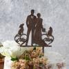 Bride And Groom Silhouette Cake Toppers With French Bulldog And Pug Dog Anniversary Cake Toppers Wedding Cake Decorations Engagement Cake Topper Wood Brown Custom Cake Topper view 2