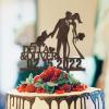Mr And Mrs Wedding Cake Topper Bridal Shower Cake Topper For Wedding Afro Black Bride And Groom Silhouette Cake Toppers With Shiba Inu Dog Silhouette Wood Brown Custom Cake Topper view 1