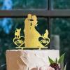 Bride And Groom Silhouette Cake Topper For Wedding With Sphynx Cat And Shiba Inu Gold Acrylic Custom Cake Topper Bride And Groom Cake Topper Couple Married Cake Toppers For Wedding view 4
