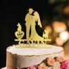 Bride And Groom Silhouette Rustic Wedding Cake Topper With Dog Gold Acrylic Custom Cake Topper With Basset Hound Dog Silhouette Bride And Groom Cake Topper For Wedding Mr & Mrs Wedding Cake Topper