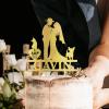 Bride And Groom Silhouette Rustic Wedding Cake Topper With Dog Gold Acrylic Custom Cake Topper With Basset Hound Dog Silhouette Bride And Groom Cake Topper For Wedding Mr & Mrs Wedding Cake Topper view 2