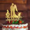 Bride And Groom Silhouette Rustic Wedding Cake Topper With Dog Gold Acrylic Custom Cake Topper With Basset Hound Dog Silhouette Bride And Groom Cake Topper For Wedding Mr & Mrs Wedding Cake Topper view 3