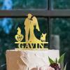 Bride And Groom Silhouette Rustic Wedding Cake Topper With Dog Gold Acrylic Custom Cake Topper With Basset Hound Dog Silhouette Bride And Groom Cake Topper For Wedding Mr & Mrs Wedding Cake Topper view 4