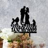 Bride And Groom Silhouette Wedding Cake Toppers With Dog Black Acrylic Custom Cake Topper With Rottweiler And Corgi Dog Bride And Groom Cake Topper For Wedding Mr & Mrs Wedding Cake Topper view 2