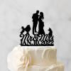 Bride And Groom Silhouette Wedding Cake Toppers With Dog Black Acrylic Custom Cake Topper With Rottweiler And Corgi Dog Bride And Groom Cake Topper For Wedding Mr & Mrs Wedding Cake Topper view 3