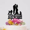 Bride And Groom Silhouette Wedding Cake Toppers With Dog Black Acrylic Custom Cake Topper With Rottweiler And Corgi Dog Bride And Groom Cake Topper For Wedding Mr & Mrs Wedding Cake Topper view 4
