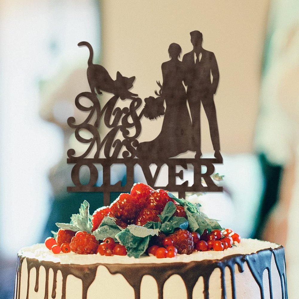 Bride And Groom Silhouette Wedding Cake Toppers With Pit Bull Dog Silhouette Bride And Groom Cake Topper Couple Married Cake Toppers For Wedding Wood Brown Custom Cake Topper