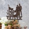 Bride And Groom Silhouette Wedding Cake Toppers With Pit Bull Dog Silhouette Bride And Groom Cake Topper Couple Married Cake Toppers For Wedding Wood Brown Custom Cake Topper view 2