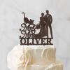 Bride And Groom Silhouette Wedding Cake Toppers With Pit Bull Dog Silhouette Bride And Groom Cake Topper Couple Married Cake Toppers For Wedding Wood Brown Custom Cake Topper view 3