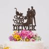 Bride And Groom Silhouette Wedding Cake Toppers With Pit Bull Dog Silhouette Bride And Groom Cake Topper Couple Married Cake Toppers For Wedding Wood Brown Custom Cake Topper view 4
