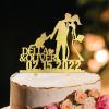 Bride And Groom Personalized Cake Toppers Mr & Mrs Wedding Cake Toppers Afro Black Couple Silhouette Wedding Cake Toppers With Pit Bull Dog And Border Collie Gold Acrylic Custom Cake Topper