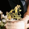 Bride And Groom Personalized Cake Toppers Mr & Mrs Wedding Cake Toppers Afro Black Couple Silhouette Wedding Cake Toppers With Pit Bull Dog And Border Collie Gold Acrylic Custom Cake Topper view 2