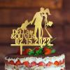 Bride And Groom Personalized Cake Toppers Mr & Mrs Wedding Cake Toppers Afro Black Couple Silhouette Wedding Cake Toppers With Pit Bull Dog And Border Collie Gold Acrylic Custom Cake Topper view 3