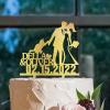 Bride And Groom Personalized Cake Toppers Mr & Mrs Wedding Cake Toppers Afro Black Couple Silhouette Wedding Cake Toppers With Pit Bull Dog And Border Collie Gold Acrylic Custom Cake Topper view 4